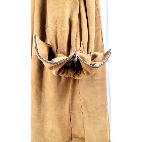 Vintage Jekel Paris Suede Leather Coat Full Real Fur Lining Long Boho Thrashed - Picture 7 of 16